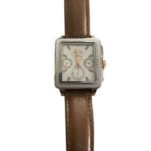 Brown Leather Strap Watch with Silver Accents
